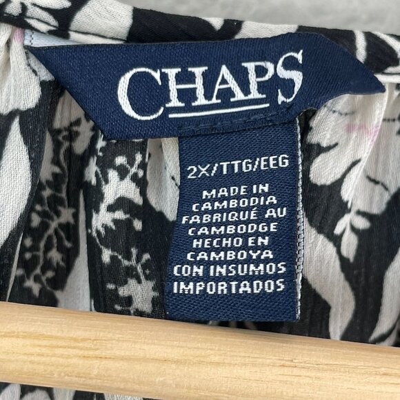 Chaps Womens Plus 2X Black White Boho Floral Ruffle Sleeve Blouse Shirt - Picture 4 of 11